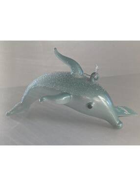 St. Nicholas Square Glass Blown Seas & Greetings Dolphin Christmas Ornament 6" L